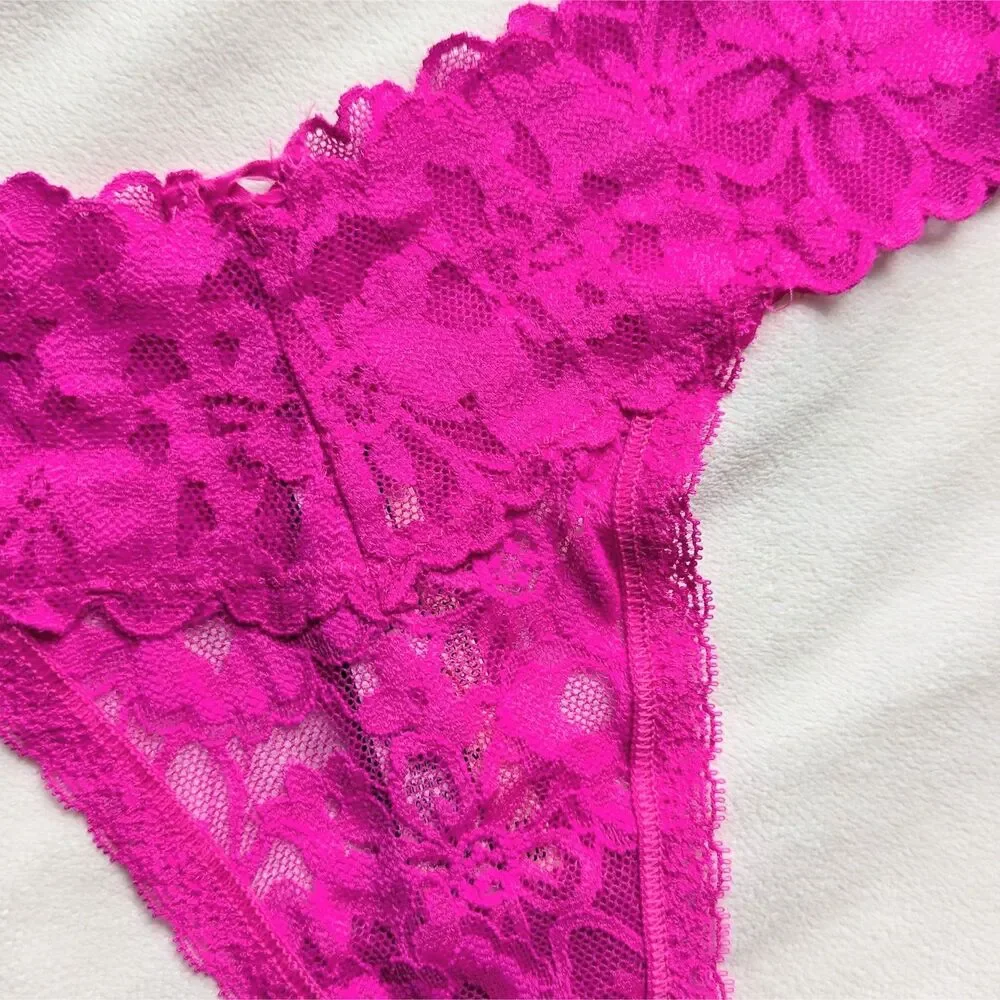 Victoria's Secret The Lacie Lace-up Thong Panties M New Hot Pink